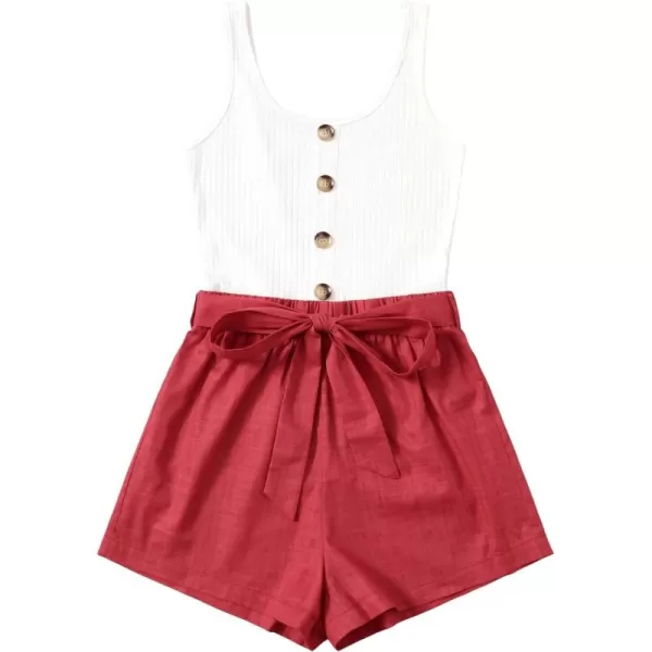 SweatyRocks Women's Sleeveless Cami Romper Colorblock Short Jumpsuit with Belt