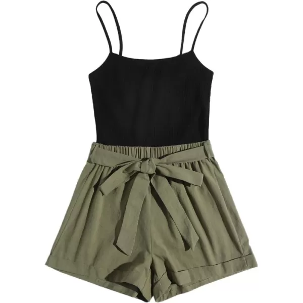 SweatyRocks Women's Sleeveless Cami Romper Colorblock Short Jumpsuit with Belt