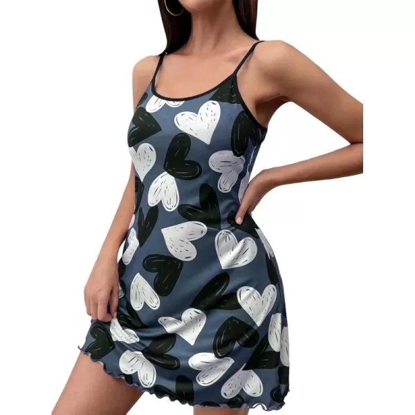 SweatyRocks Women's Sleeveless Lounge Nightgown Lettuce Trim Cute Graphic Comfy Cami Nightdress