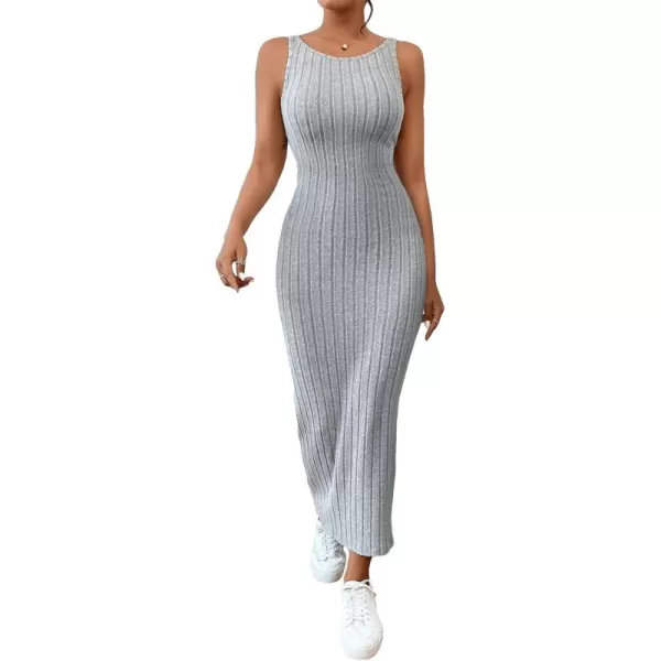 SweatyRocks Women's Sleeveless Ribbed Knit Tank Dress Backless Bodycon Maxi Dresses