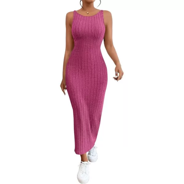 SweatyRocks Women's Sleeveless Ribbed Knit Tank Dress Backless Bodycon Maxi Dresses