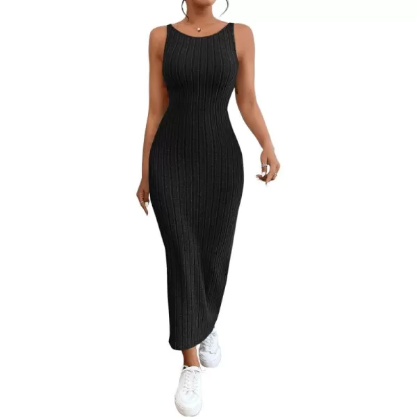 SweatyRocks Women's Sleeveless Ribbed Knit Tank Dress Backless Bodycon Maxi Dresses