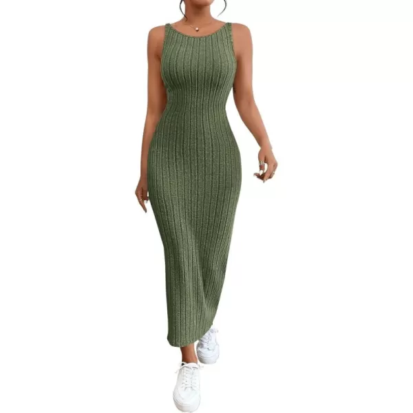 SweatyRocks Women's Sleeveless Ribbed Knit Tank Dress Backless Bodycon Maxi Dresses