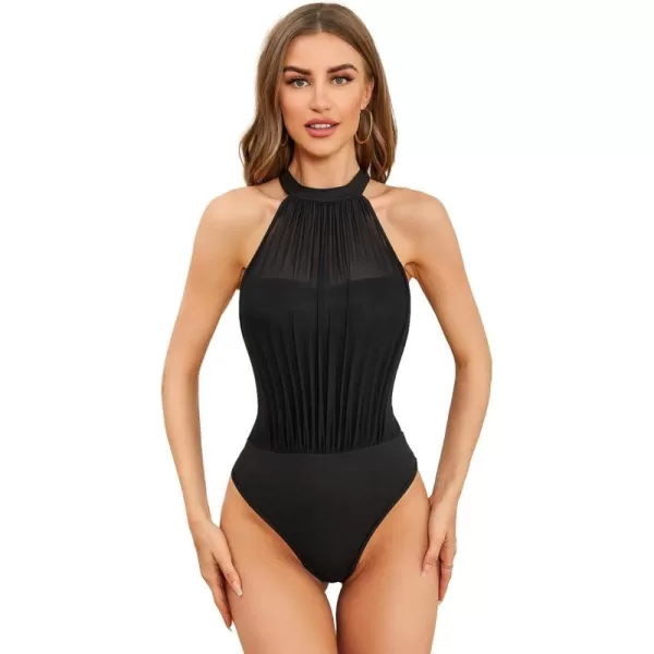 SweatyRocks Women's Sleeveless Scoop Neck High Cut Skinny Mesh Tank Top Bodysuit