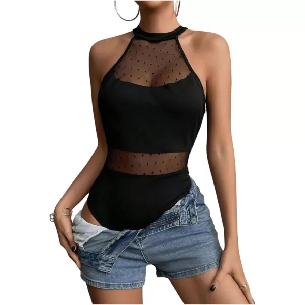 SweatyRocks Women's Sleeveless Scoop Neck High Cut Skinny Mesh Tank Top Bodysuit