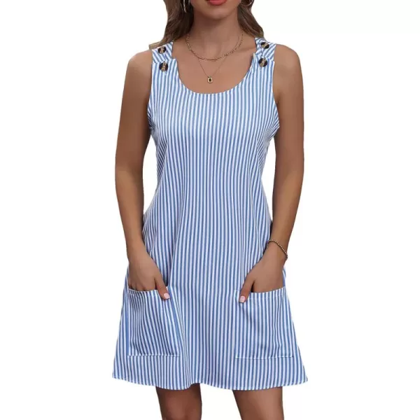 SweatyRocks Women's Sleeveless Striped Print Button Strap Short Dress Pockets Mini Tunic Tank Dress