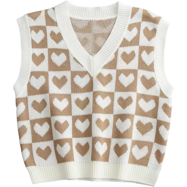 SweatyRocks Women's Sleeveless V Neck Knit Sweater Vest Houndstooth Crop Tank Top