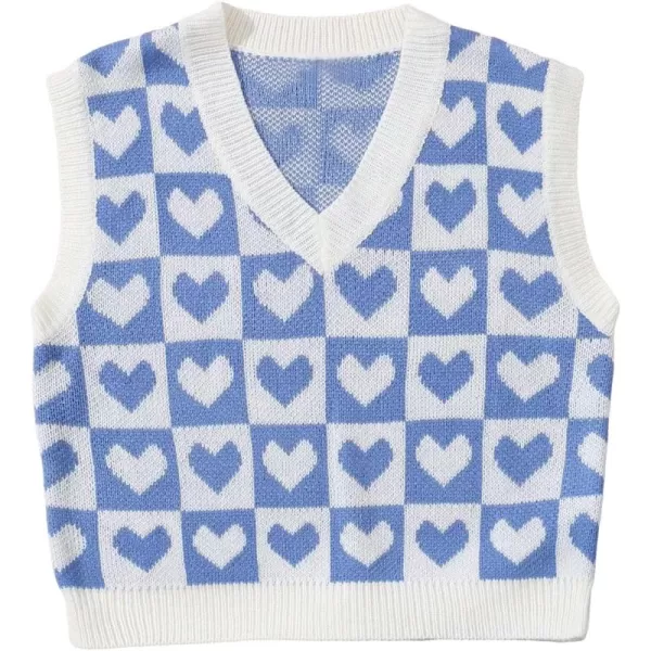 SweatyRocks Women's Sleeveless V Neck Knit Sweater Vest Houndstooth Crop Tank Top