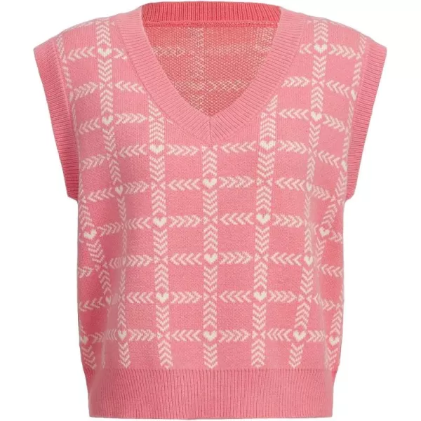 SweatyRocks Women's Sleeveless V Neck Knit Sweater Vest Houndstooth Crop Tank Top
