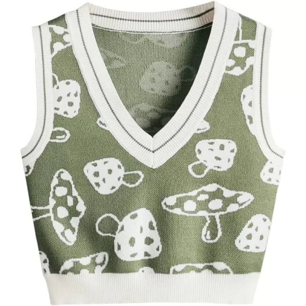 SweatyRocks Women's Sleeveless V Neck Knit Sweater Vest Skull Print Crop Tank Top