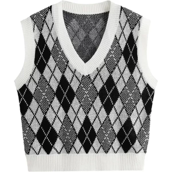 SweatyRocks Women's Sleeveless V Neck Knit Sweater Vest Skull Print Crop Tank Top