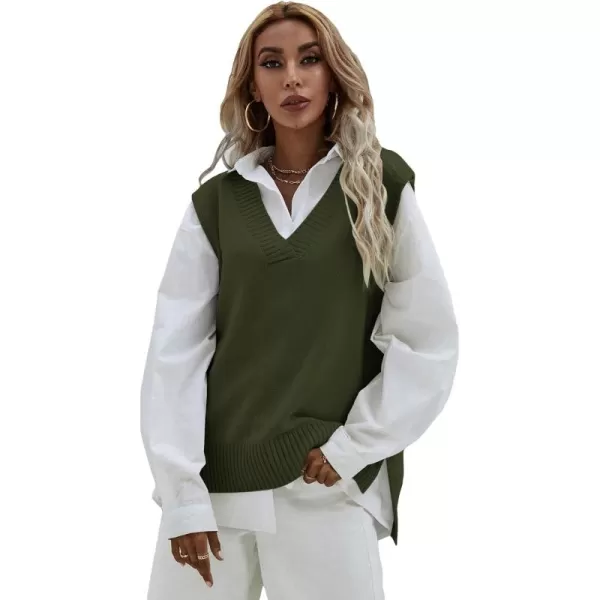 SweatyRocks Women's Sleeveless V Neck Ribbed Knit Split Pullover Sweater Vest
