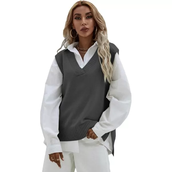 SweatyRocks Women's Sleeveless V Neck Ribbed Knit Split Pullover Sweater Vest