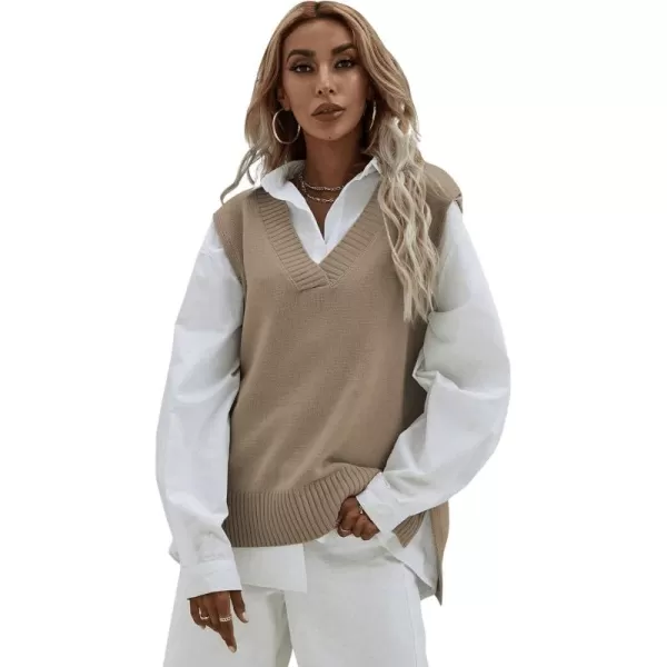 SweatyRocks Women's Sleeveless V Neck Ribbed Knit Split Pullover Sweater Vest