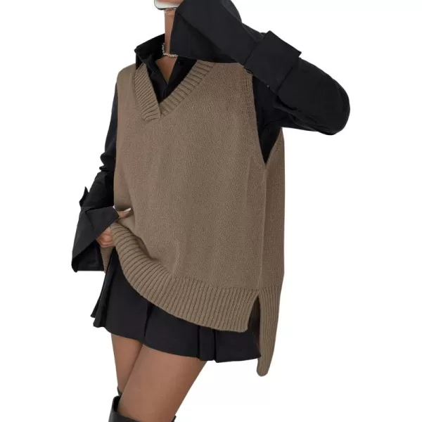 SweatyRocks Women's Sleeveless V Neck Ribbed Knit Split Pullover Sweater Vest