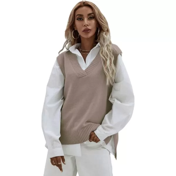 SweatyRocks Women's Sleeveless V Neck Ribbed Knit Split Pullover Sweater Vest