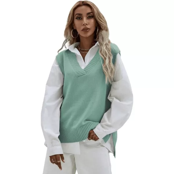 SweatyRocks Women's Sleeveless V Neck Ribbed Knit Split Pullover Sweater Vest