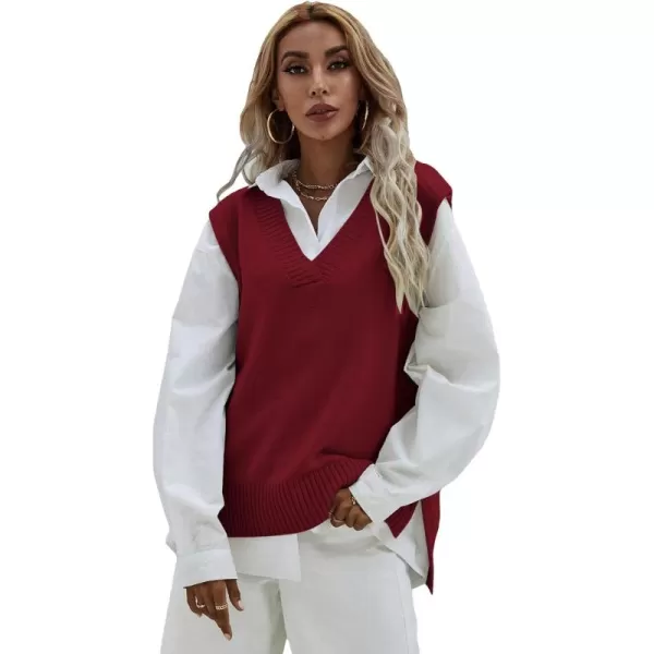 SweatyRocks Women's Sleeveless V Neck Ribbed Knit Split Pullover Sweater Vest