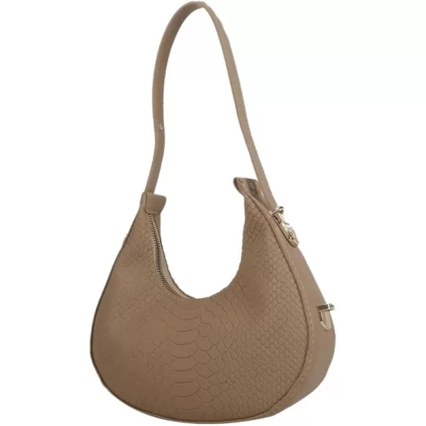 SweatyRocks Women's Snakeskin Embossed Hobo Bag Adjustable Strap Shoulder Handbag Solid Clutch Purse Round Bags