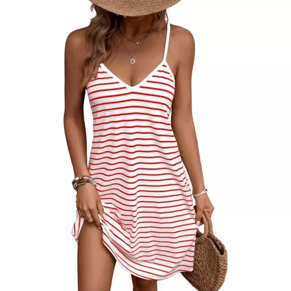 SweatyRocks Women's Spaghetti Strap V Neck Cami Dress Summer Stripe Print Loose Short Dresses