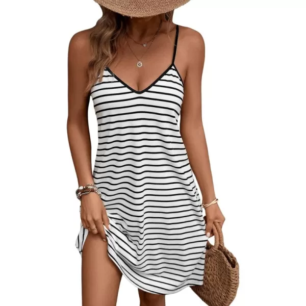 SweatyRocks Women's Spaghetti Strap V Neck Cami Dress Summer Stripe Print Loose Short Dresses