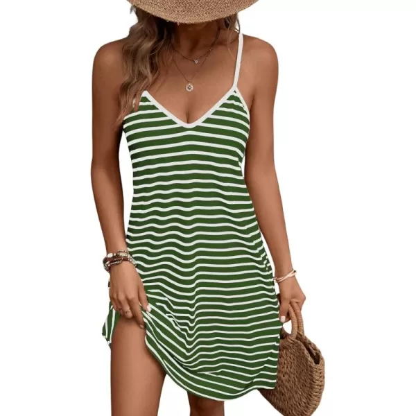 SweatyRocks Women's Spaghetti Strap V Neck Cami Dress Summer Stripe Print Loose Short Dresses