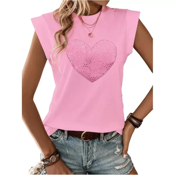 SweatyRocks Women's Sparkly Glitter Graphic Pattern Tee Shirt Cap Sleeve Crewneck Summer Tops