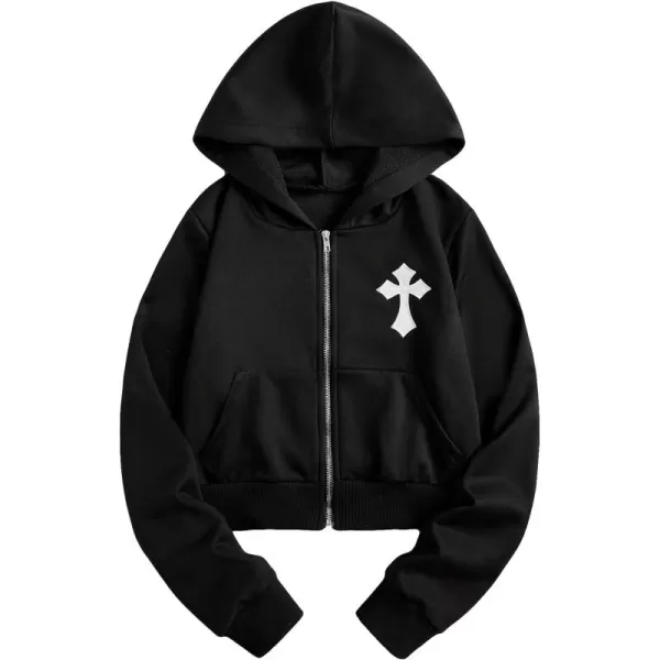 SweatyRocks Women's Star Print Zip Up Oversize Long Sleeve Casual Pocket Drawstring Hoodie
