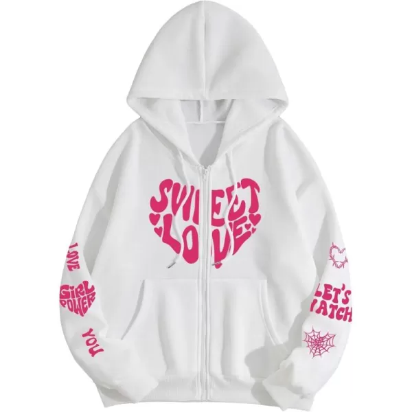 SweatyRocks Women's Star Print Zip Up Oversize Long Sleeve Casual Pocket Drawstring Hoodie