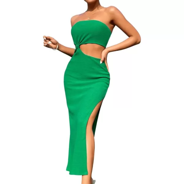 SweatyRocks Women's Strapless Bandeau Tube Split Cut Out Dress Sleeveless Maxi Dresses