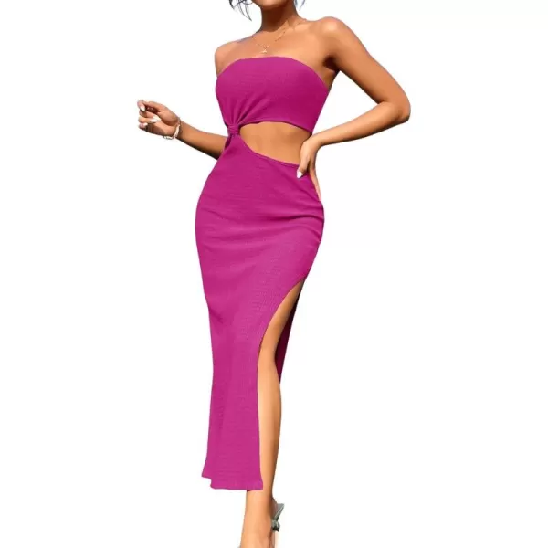 SweatyRocks Women's Strapless Bandeau Tube Split Cut Out Dress Sleeveless Maxi Dresses