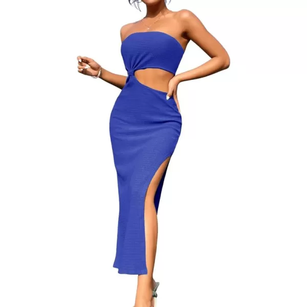 SweatyRocks Women's Strapless Bandeau Tube Split Cut Out Dress Sleeveless Maxi Dresses