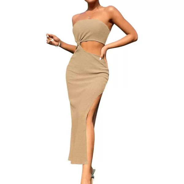 SweatyRocks Women's Strapless Bandeau Tube Split Cut Out Dress Sleeveless Maxi Dresses
