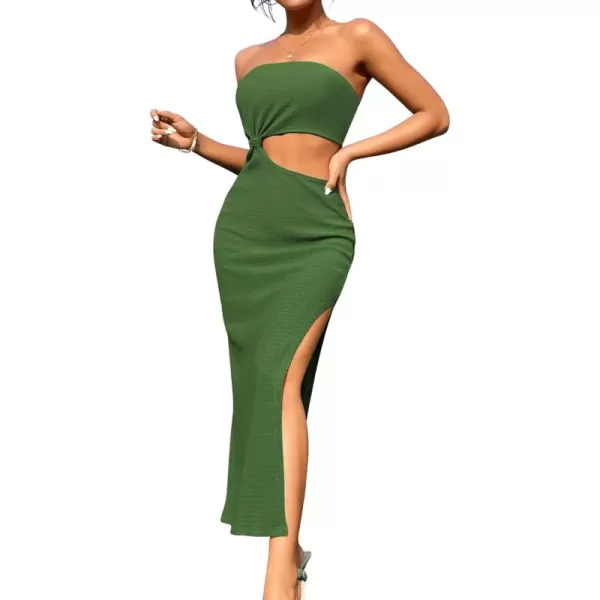SweatyRocks Women's Strapless Bandeau Tube Split Cut Out Dress Sleeveless Maxi Dresses