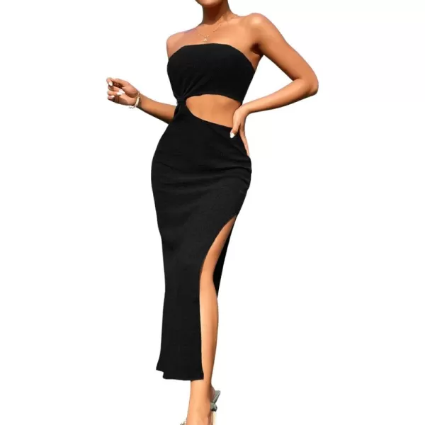 SweatyRocks Women's Strapless Bandeau Tube Split Cut Out Dress Sleeveless Maxi Dresses