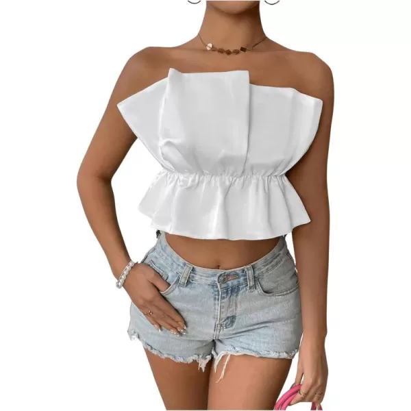SweatyRocks Women's Strapless Pleated Tube Top Elegant Summer Flare Hem Crop Tank Tops