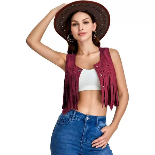 SweatyRocks Women's Suede Fringe Trim Sleeveless Crop Vest Jacket Button Front Coat