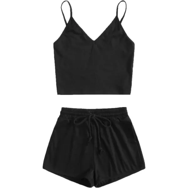 SweatyRocks Women's Suit Two Piece Outfits Sleeveless Crop Cami Top And Shorts Set