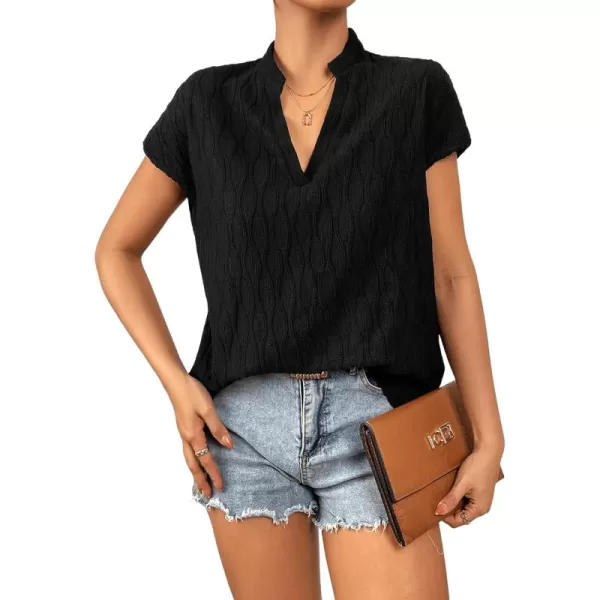 SweatyRocks Women's Summer Dressy Casual Blouse Short Sleeve V Neck Work Blouse Top