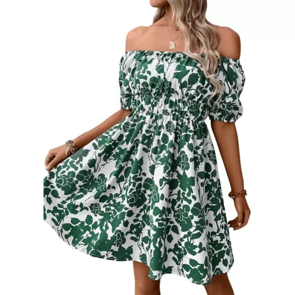 SweatyRocks Women's Summer Short Puff Sleeve Off Shoulder Floral Print Flare Short Dress