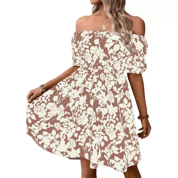 SweatyRocks Women's Summer Short Puff Sleeve Off Shoulder Floral Print Flare Short Dress