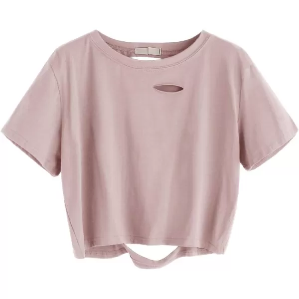 SweatyRocks Women's Summer Short Sleeve Tee Distressed Ripped Crop T-Shirt Tops