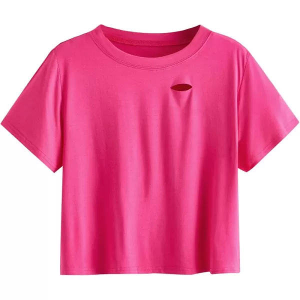 SweatyRocks Women's Summer Short Sleeve Tee Distressed Ripped Crop T-Shirt Tops
