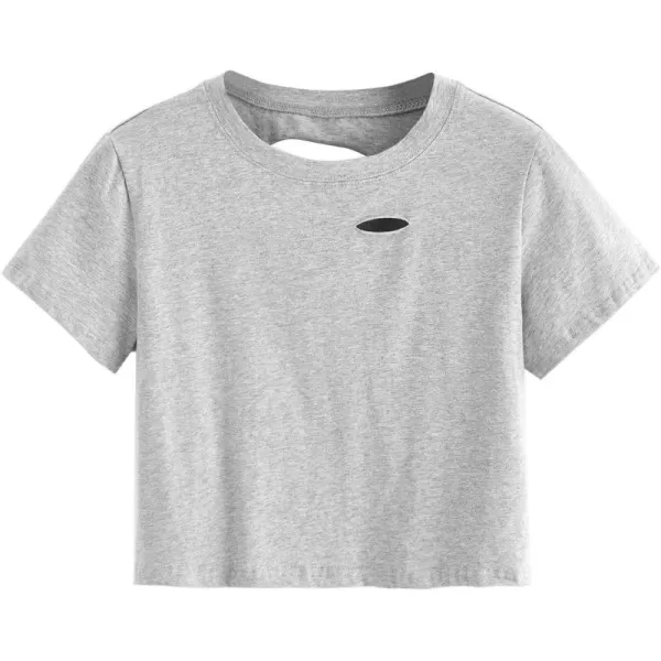 SweatyRocks Women's Summer Short Sleeve Tee Distressed Ripped Crop T-Shirt Tops
