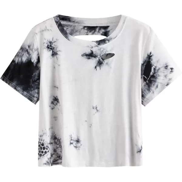 SweatyRocks Women's Summer Short Sleeve Tee Distressed Ripped Crop T-Shirt Tops