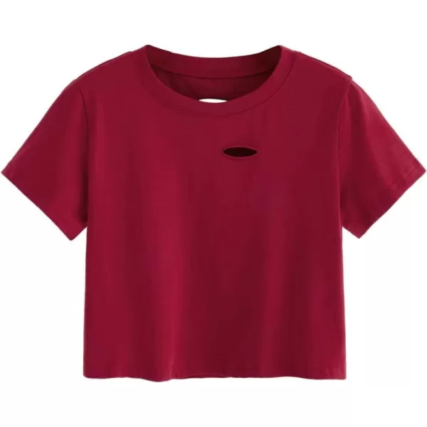 SweatyRocks Women's Summer Short Sleeve Tee Distressed Ripped Crop T-Shirt Tops