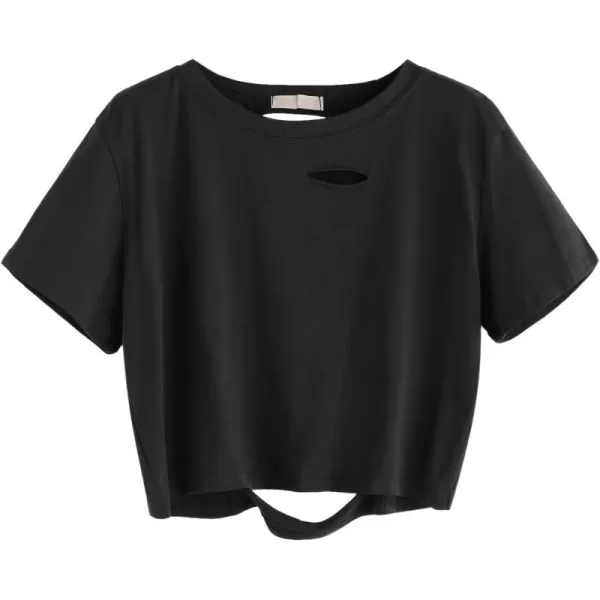 SweatyRocks Women's Summer Short Sleeve Tee Distressed Ripped Crop T-Shirt Tops