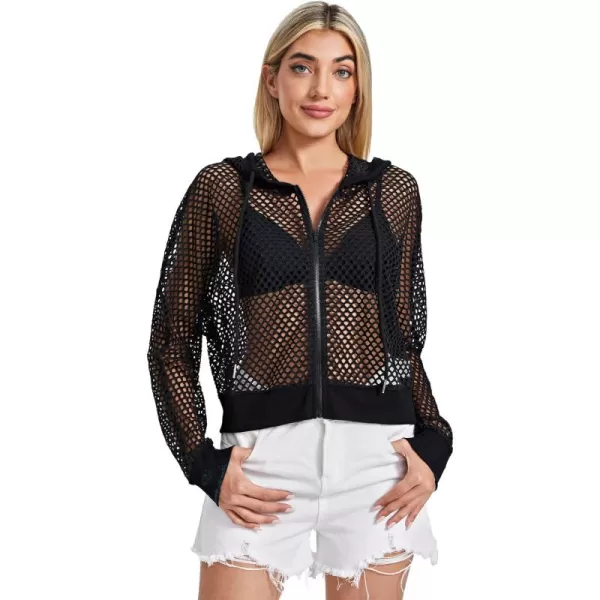 SweatyRocks Women's Summer Zip Up Light Weight Long Sleeve Mesh Bomber Jacket
