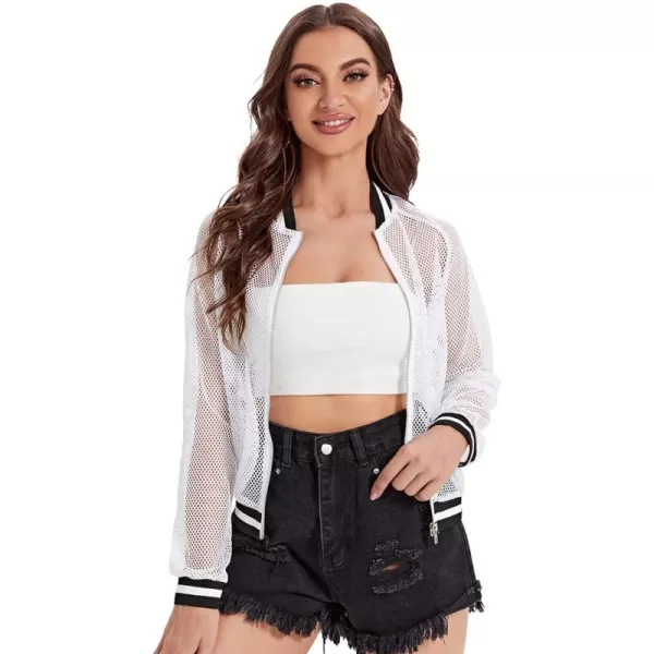 SweatyRocks Women's Summer Zip Up Light Weight Long Sleeve Mesh Bomber Jacket