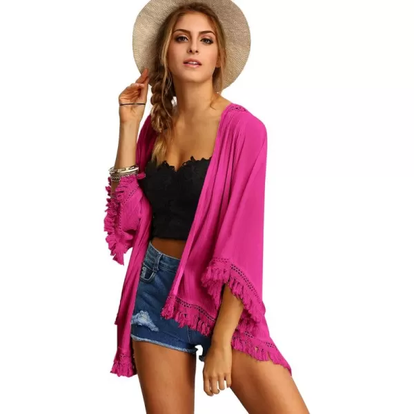 SweatyRocks Women's Tassel Kimono Fringe Cardigan Beachwear Cover up